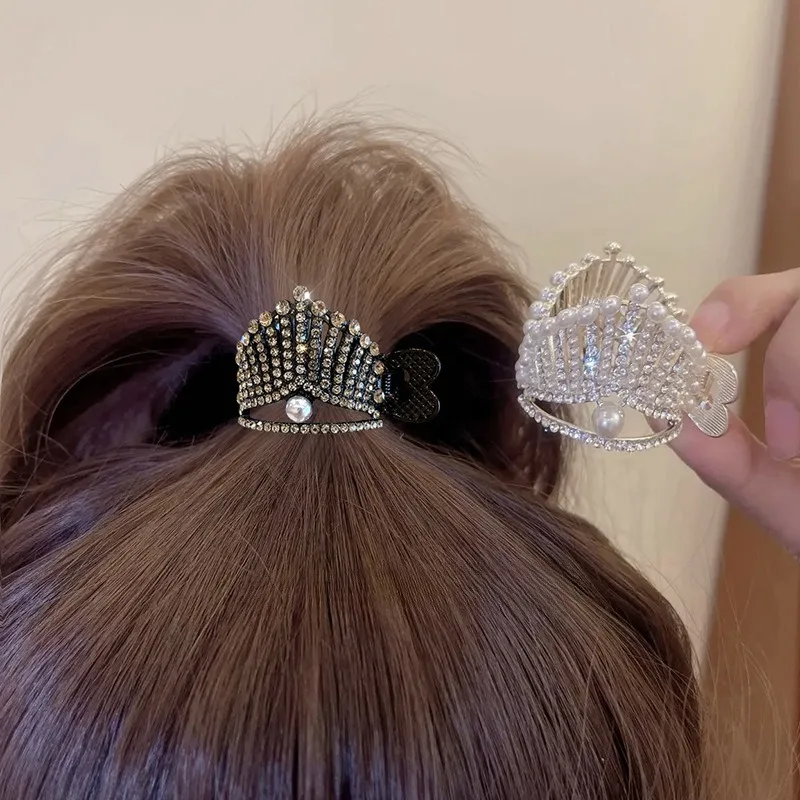 Hohe Pferdeschwanz-Clip, festes Artefakt, Damen-Perlenkrone, Haarspange, Haar-Accessoire, Damen-Haarspange, Haar-Accessoire