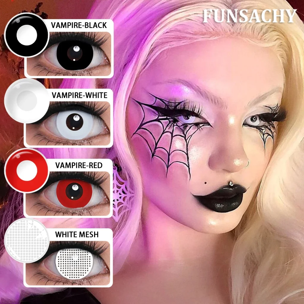 FUNSACHY Cosplay Vampir Rote Kontaktlinsen Anime Cosplay Halloween Linsen Kosmetik Bunte Multicontacts Weiß Schwarz Softlens Image