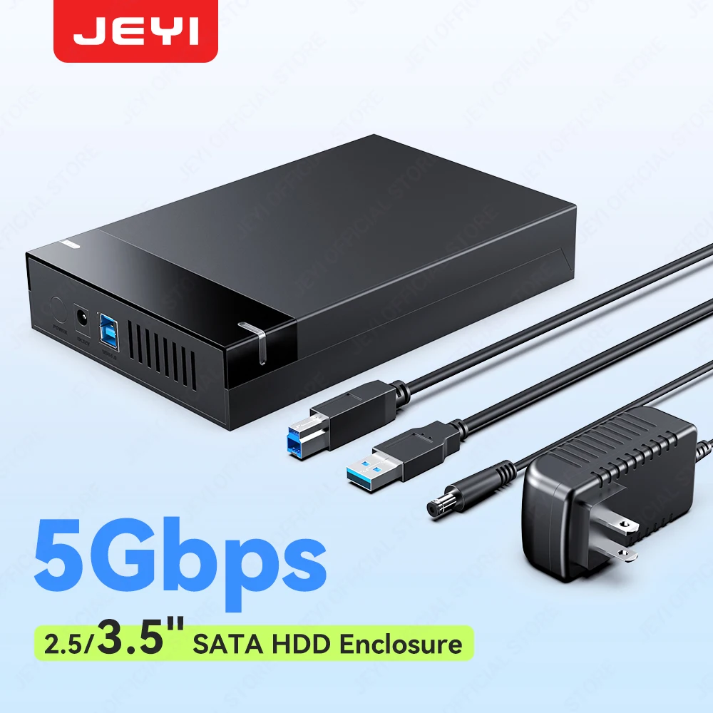 JEYI Werkzeugloses 2,5/3,5-Zoll-SATA-Festplatten-/SSD-Gehäuse – USB 3.0 5 Gbit/s mit Auto Sleep Externes Festplattengehäuse für SATA-SSDs und Festplatten Image