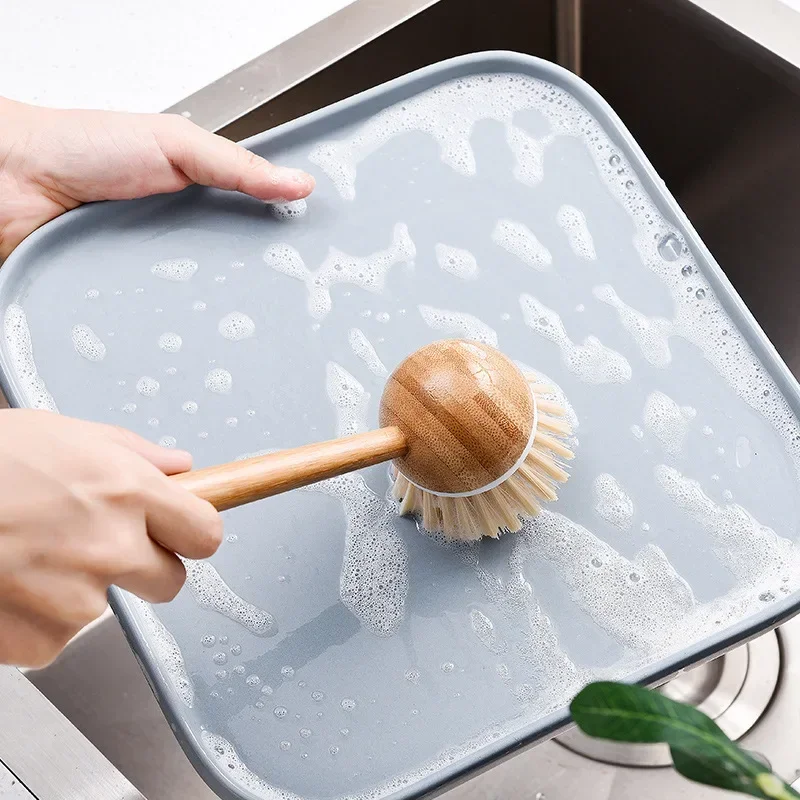 1Pc Bamboo Handle All-Purpose Scrub Dishwasher Dish Brush Multifunction Kitchen Cleaning Tools Dish Brush with Bamboo Household