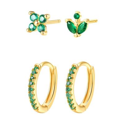 Hey Happiness - Ohrring-Set mit grünen Zirkonia-Akzenten aus 925er Sterlingsilber Ohrringe 4 ct Damen (87.89 € / 1 ct) Image