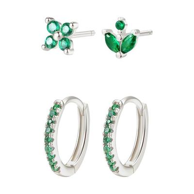 Hey Happiness - Ohrring-Set mit grünen Zirkonia-Akzenten aus 925er Sterlingsilber Ohrringe 4 ct Damen (87.89 € / 1 ct) Image