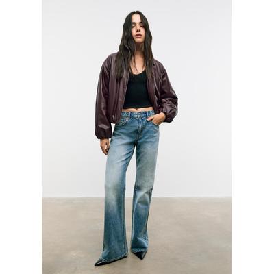Stradivarius Faux leather quilted bomber jacket Burgundy S