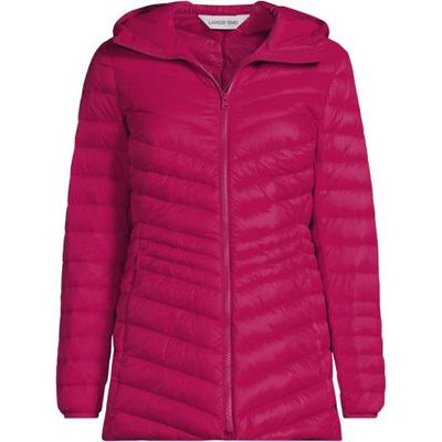 Wanderweight Down Ultralight Packable Jacket with Hood, Women, size: 28-30, plus, Pink, Nylon/Down, by Lands' End