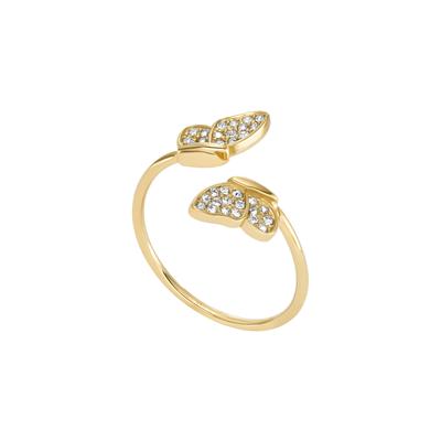 Fingerring FOSSIL "Schmuck Geschenk Edelstahl SUTTON Schmetterling" Gr. 19, gold (gelbgoldfarben, kristallweiß), Fingerringe, Damen, 19, Edelstahl, 1mm, mit Glasstein Image