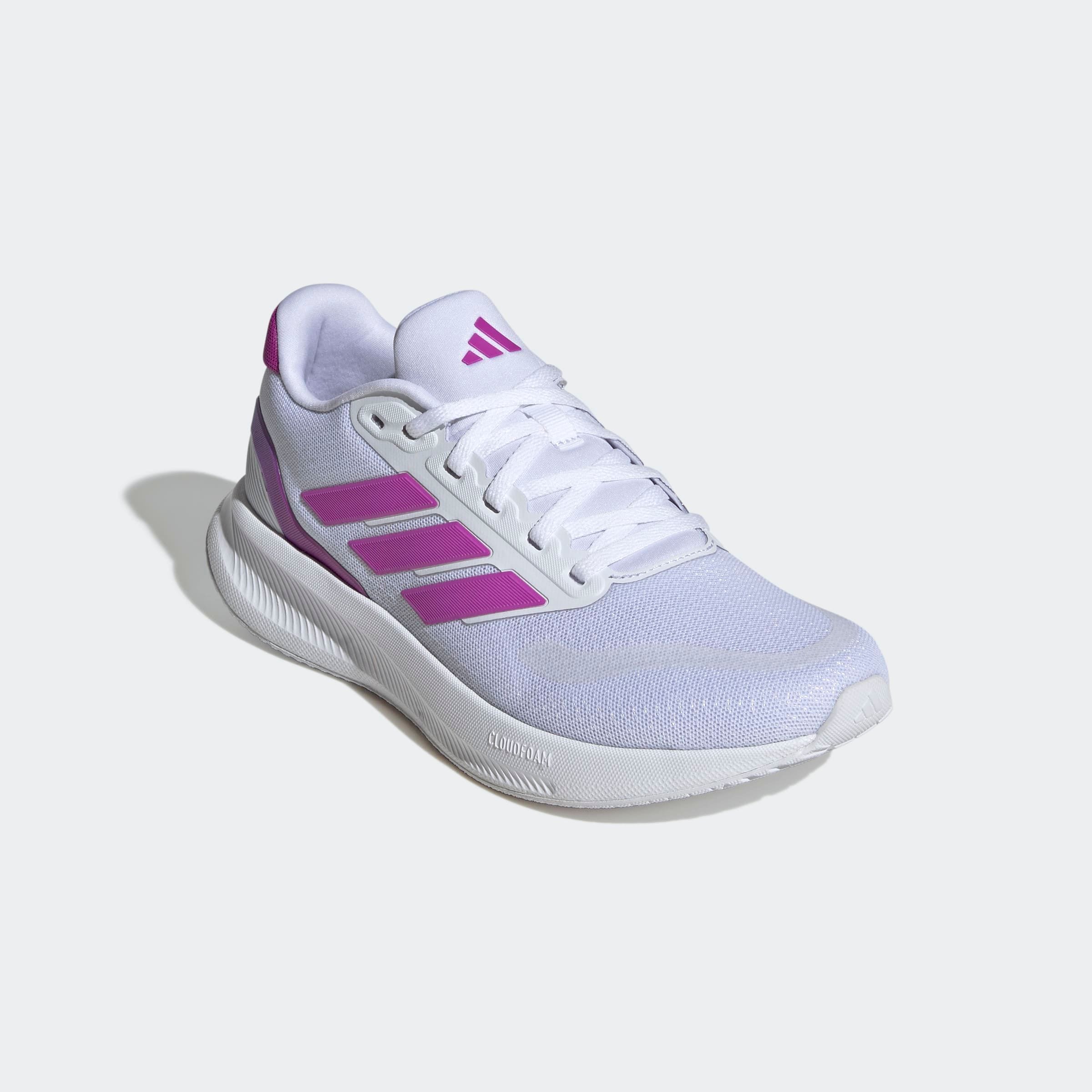 Laufschuh ADIDAS PERFORMANCE "RUNFALCON 5", Damen, Gr. 40,5, cloud weiß, lila burst, semi blau burst, Synthetik, Textil, Schuhe Laufschuh