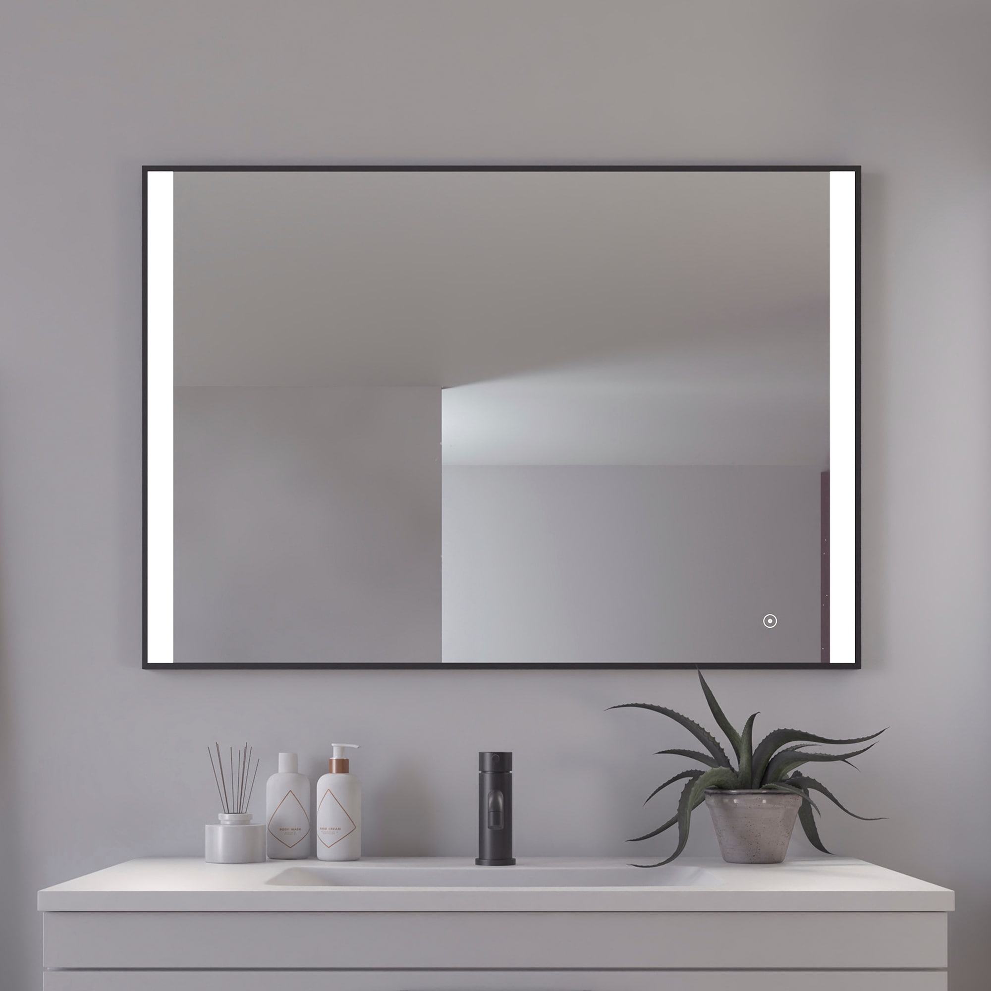 Badspiegel LOEVSCHALL "Libra Quadratisch, Badzimmerspiegel mit LED Beleuchtung", silber (weiß), Spiegel, Damen, B/H/T: 100cm x 70cm x 2,9cm, Spiegelglas, Badspiegel, Touchpanel für Lichtsteuerung, Dimmbar Spiegel, Dänisches Design, B:100cm H:70cm...