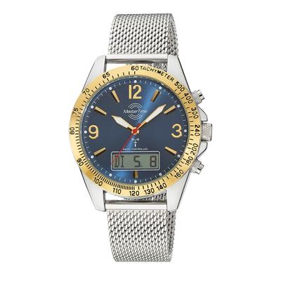 Funkchronograph MASTER TIME "Sporty", stahlgrau, blau, Armbanduhren, Herren, Quarzuhr, Armbanduhr, Herrenuhr, Edelstahlarmband, analog, digital Image