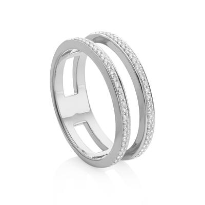 Skinny Diamond Double Band Ring, Sterling Silver