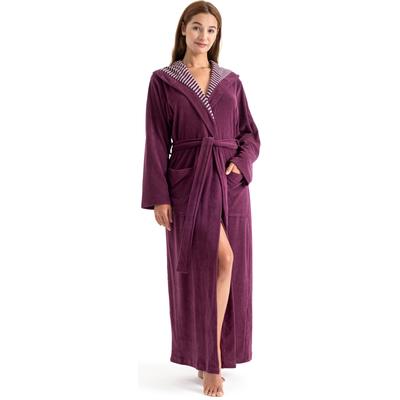Damenbademantel KANGAROOS "Dalia, ideal für Sauna & Spa, Standardlänge & Überlänge" Gr. L, lila (beere), L:140cm in Gr. L, Wirkfrottier, Hausmäntel, Uni-Farben mit Streifen, mit Taschen, XS-3XL, auch in extra lang Image