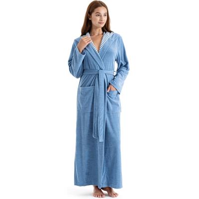 Damenbademantel KANGAROOS "Dalia, ideal für Sauna & Spa, Standardlänge & Überlänge" Gr. L, blau, L:140cm in Gr. L, Wirkfrottier, Hausmäntel, Uni-Farben mit Streifen, mit Taschen, XS-3XL, auch in extra lang Image