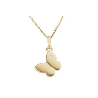 Ketten-Anhänger FIRETTI "Schmuck Geschenk Gold 375 Halsschmuck Anhänger Schmetterling", gold (gelbgoldfarben, w = weiß), Schmuckanhänger, Damen, 0,006 ct P2 = erkennbare Einschlüsse, Gelbgold 375-Diamanten, 0,4612 g, Gelbgold 375, Diamanten, mit... Image