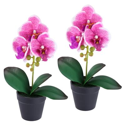 Kunstorchidee I.GE.A. "Orchidee im Topf 2er Set", rosa (dunkelrosa), B:18cm H:30cm L:9cm, Polyester, Kunstpflanzen, Künstliche Phalaenopsis 30cm Real Touch Blume Kunstblume Seidenblume Image