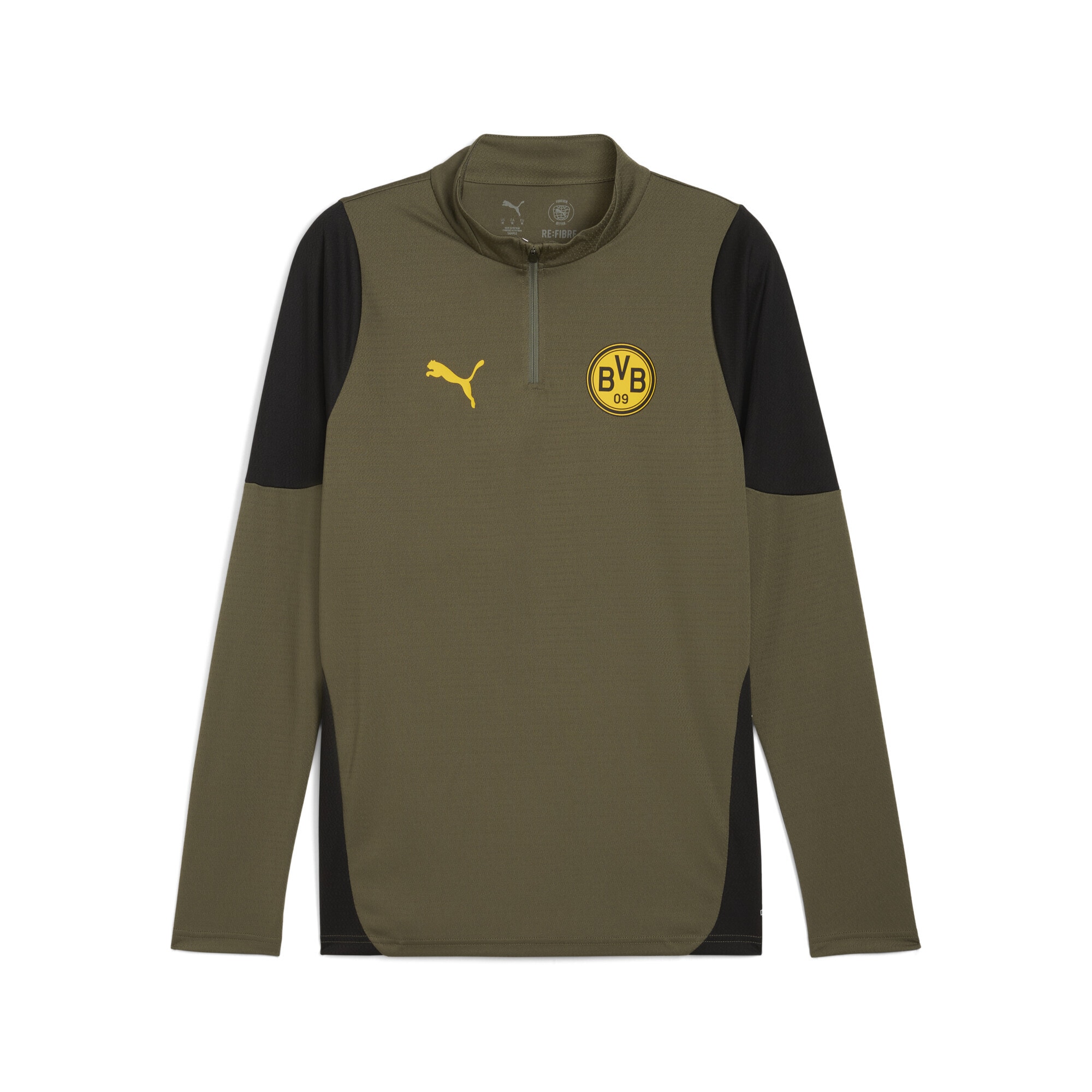 T-Shirt PUMA "Borussia Dortmund Trainingstop Herren", Herren, Gr. M, grün (loden grün schwarz), Obermaterial: 100% Polyester, clean, slim fit, Rundhals, Shirts T-Shirt