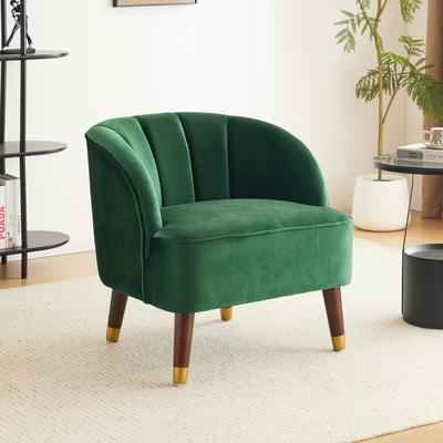 Velvet Barrel Accent Chair w/Rubberwood Legs