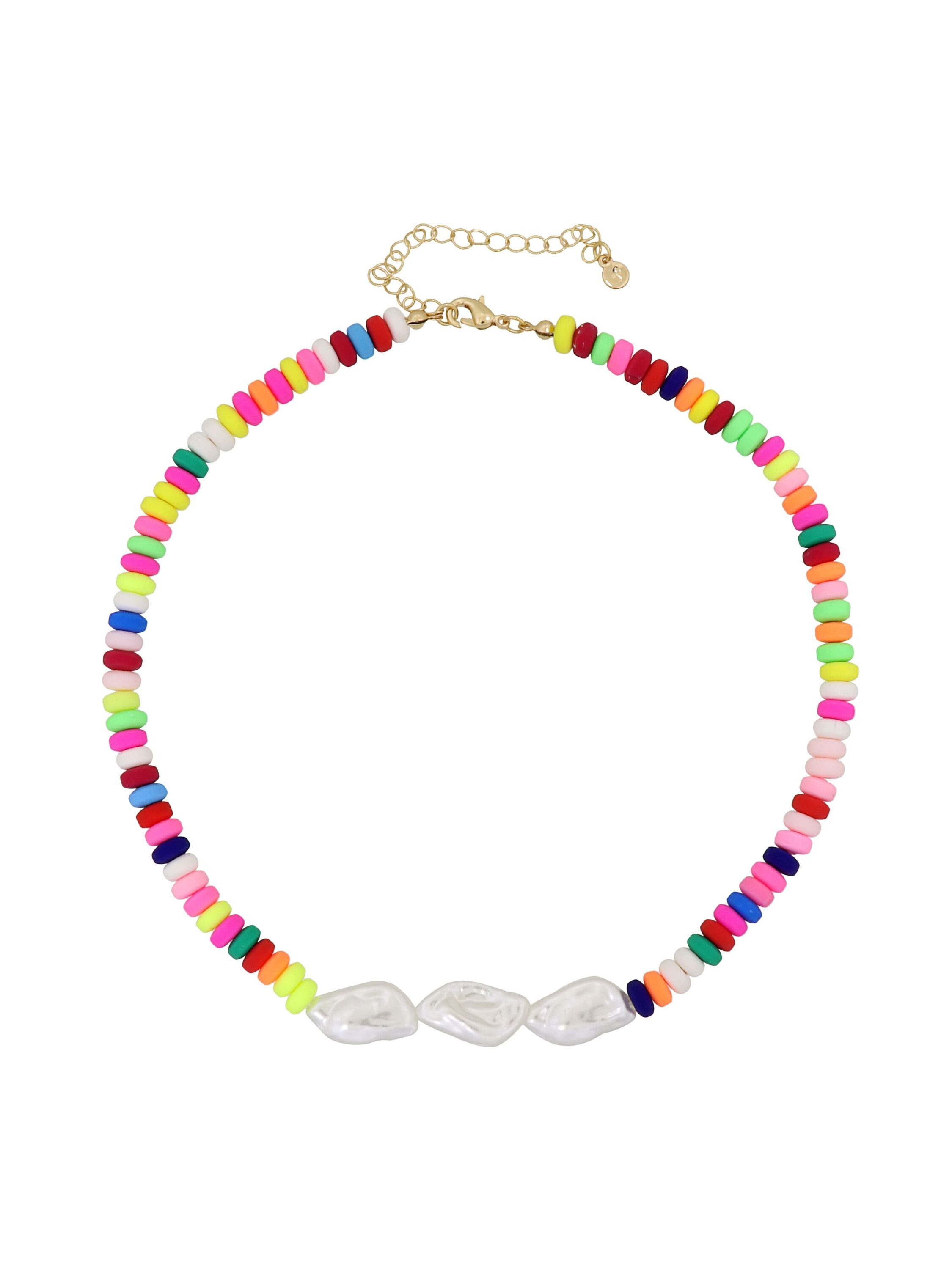 Fashionbox Kette mit Vinylplättchen multicolor mittig 3 barocke Perlen Image