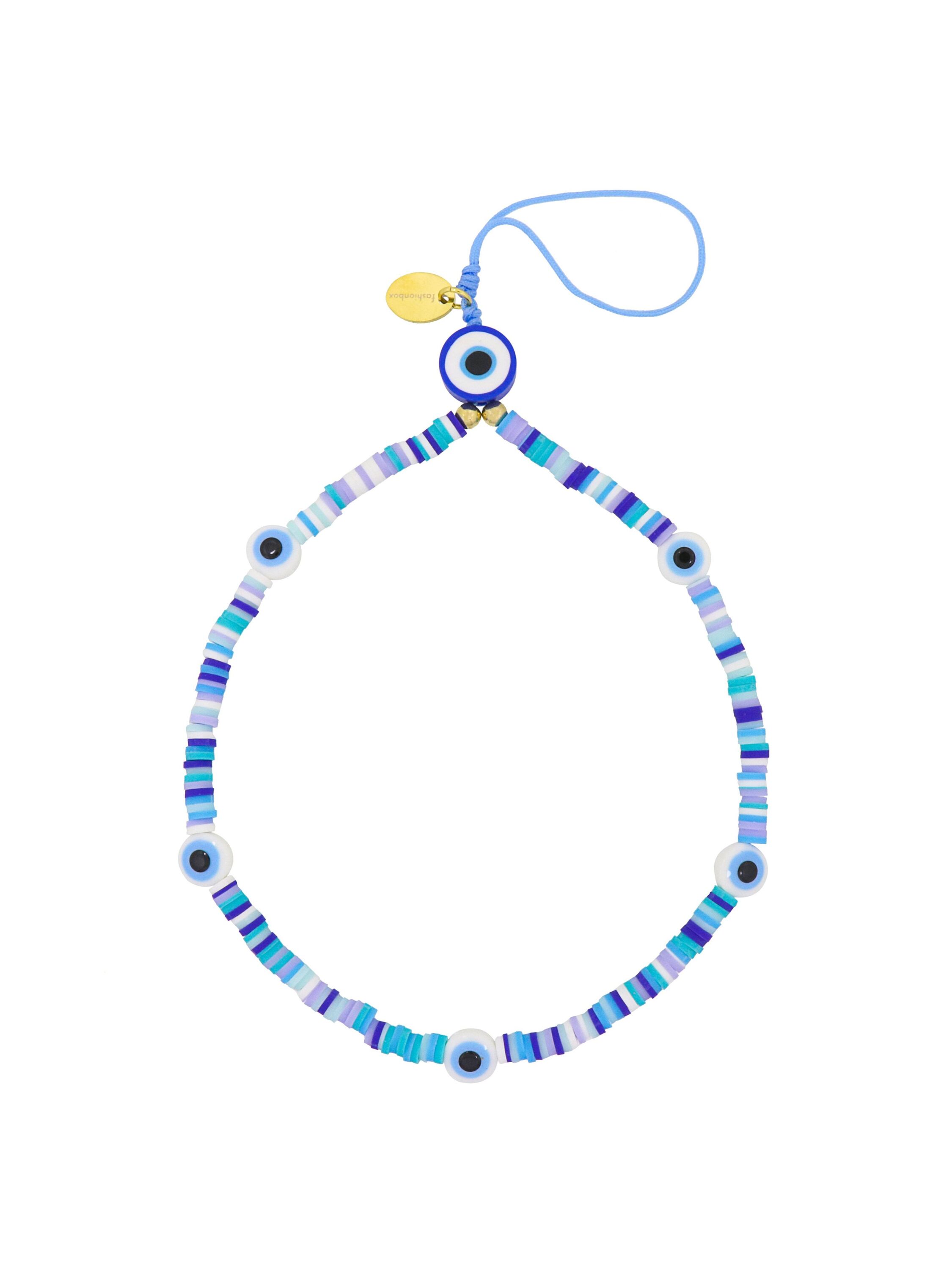 Fashionbox Armband mit Vinylplättchen blau 6 Evil-Eye-Elemente
