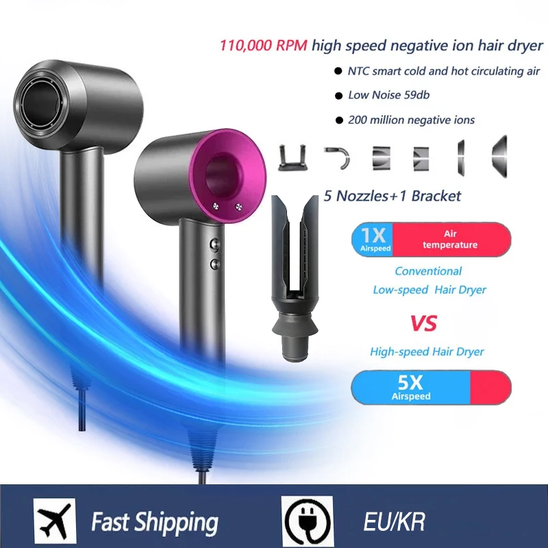 Hochgeschwindigkeits-Haartrockner ohne Blatt, negative Ionen, schnell trocknend, für Zuhause, leistungsstarker Haartrockner, Styling-Werkzeuge, 1600 W, Hochgeschwindigkeits-Haartrockner Image