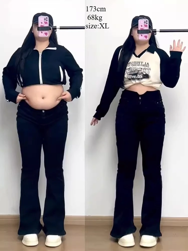 Schwarz Weiß Ausgestellte Jeans Frauen Koreanische Mode Große Größe Hohe Taille Gerade Denim Hosen Erweiterte Hohe Mädchen Ausgestelltes Jean Hosen