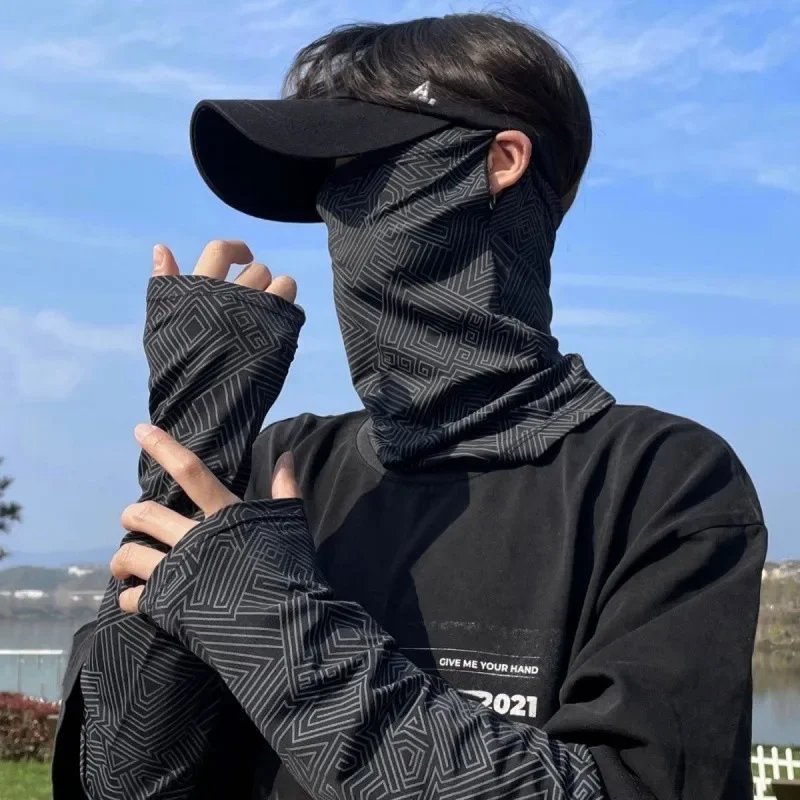 1 Set UV-Schutz Eisseidenmaske Atmungsaktive Armmanschette Angeln Fahren Armabdeckung Radfahren Ärmel und Ohrschlaufe Schal Gesichtsmaske Image