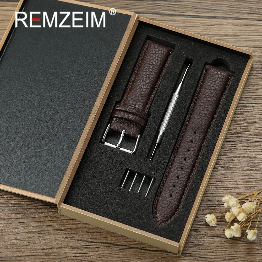 Litschi Muster Design Leder Uhrenarmband 18mm 20mm 22mm Armband Uhren Zubehör mit Geschenkverpackung Box Armbanduhr Armband Image
