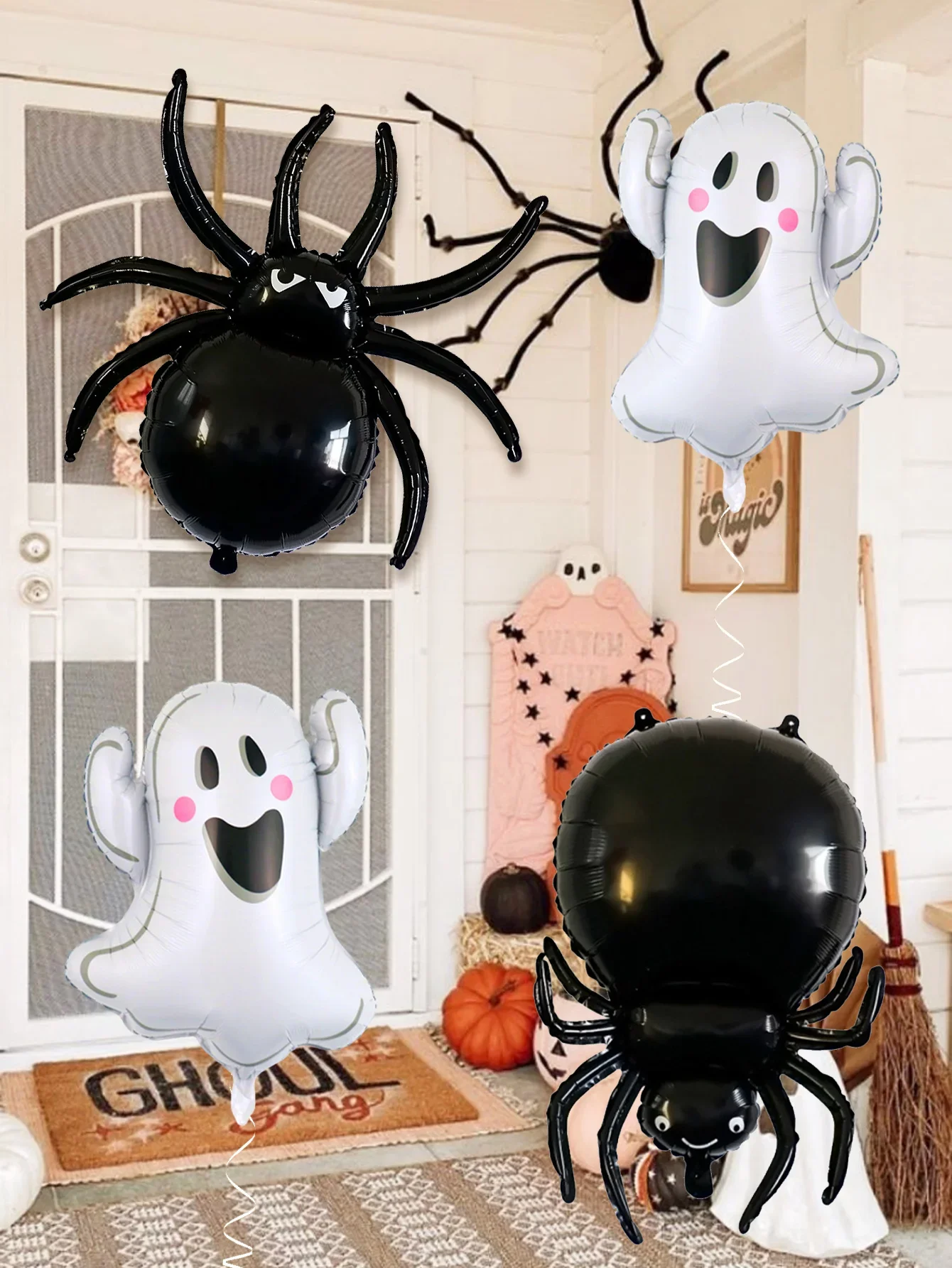 4-teiliges Halloween-Ballon-Set mit Geister-Spinnen-Dekoration, geeignet für Halloween-Dekoration, Dekoration mit Spinnen-Geist-Motiv Image