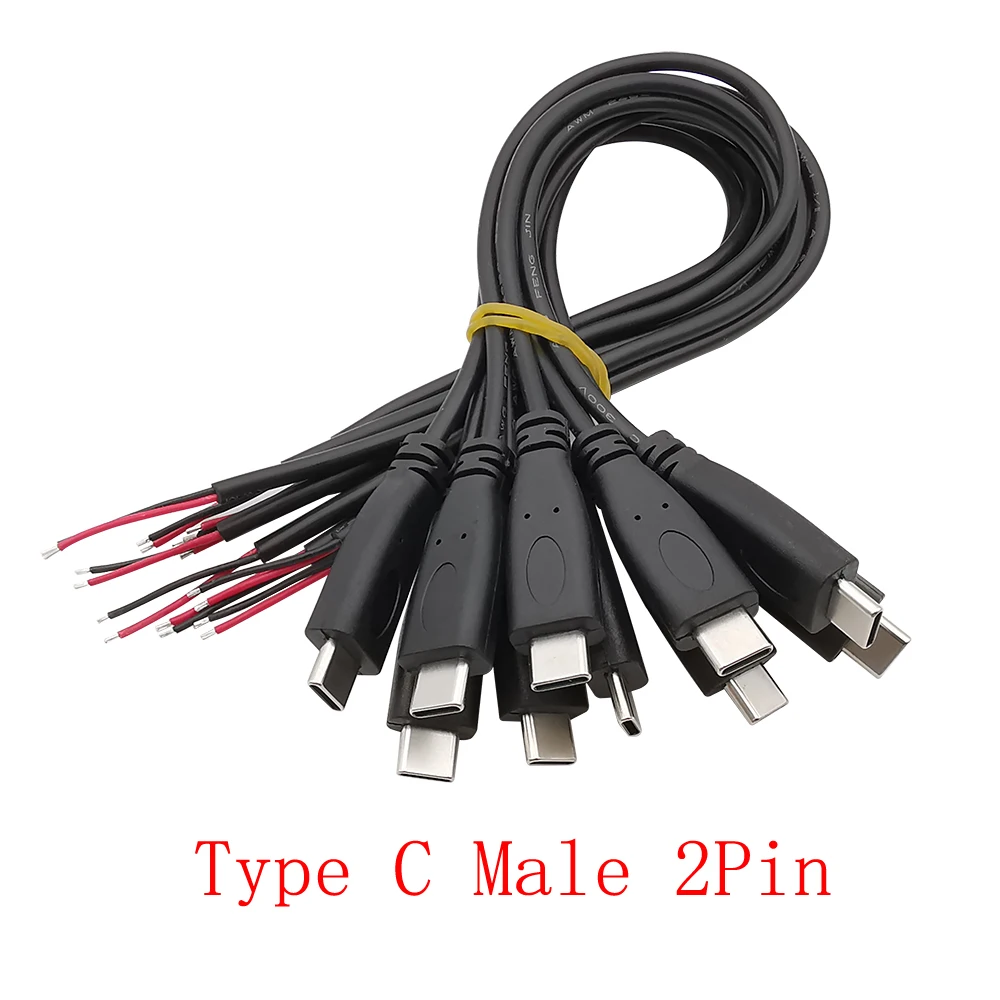 10 Pz Tipo C 2 Pin Cavo Nudo Open End Cavo di Ricarica di Alimentazione 5 V USB-C Tipo-C Spina Maschio Connettore Cavi di Prolunga Cavo 22AWG PVC