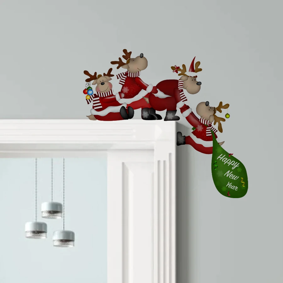 Weihnachten Wandaufkleber Abnehmbare PVC Wanddekoration Für Schlafzimmer Wohnzimmer Türrahmen Home Decor Rentier Neujahr Wandtattoo