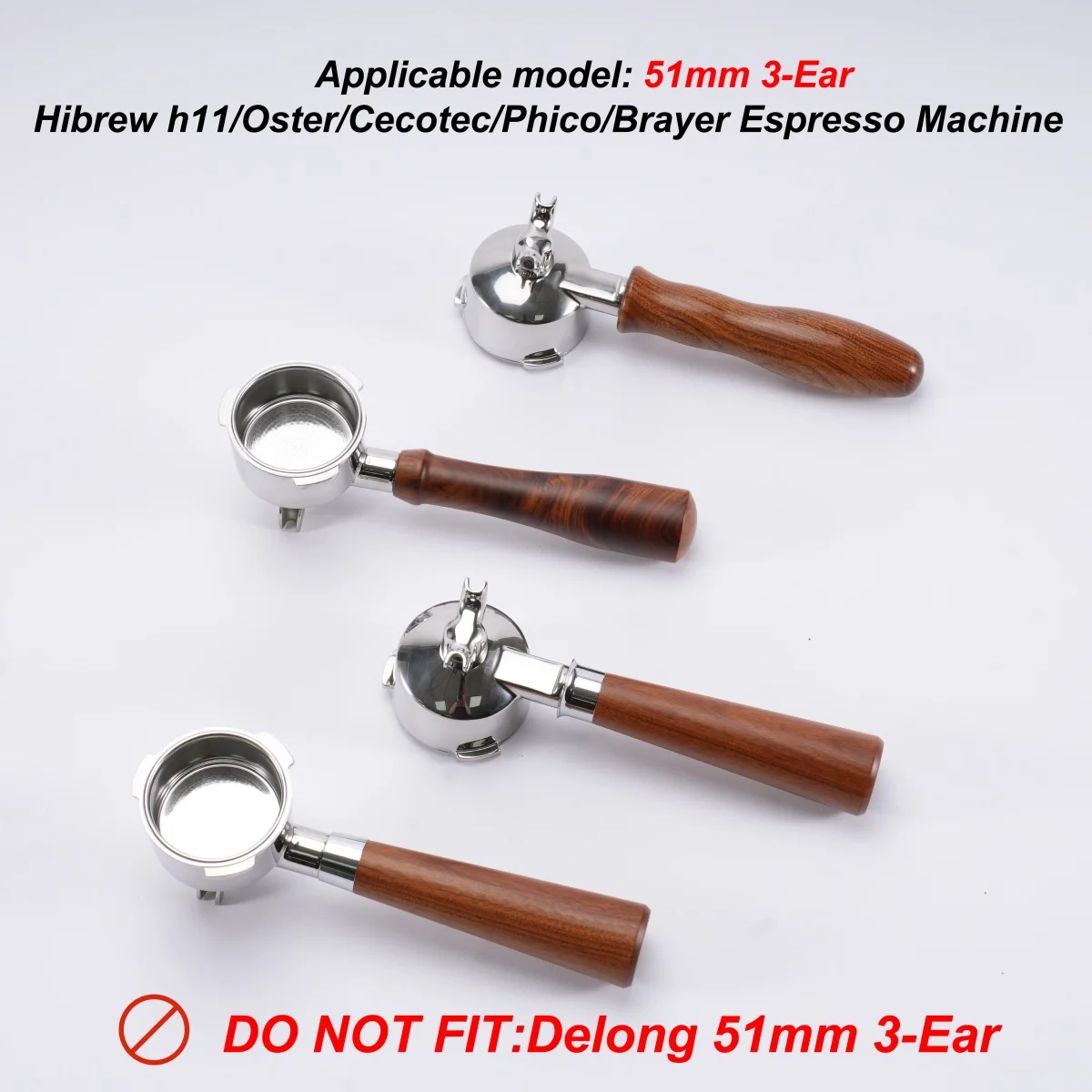 51 mm 3 Ohren Doppelauslauf Edelstahl Kaffee Siebträger für Homix H11 Oster Cecotec Hibrew Espressomaschine Filterwerkzeug Image