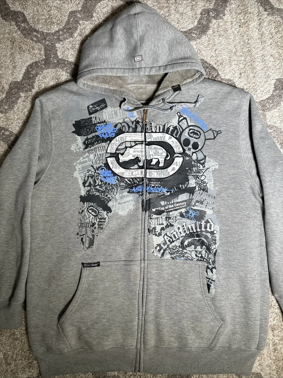 90er Jahre Ecko Vintage Y2K Streetwear Zip Up Hoodie Männer Frauen Übergroßer Briefdruck Hip Hop Casual Pullover Sweatshirt Unisex