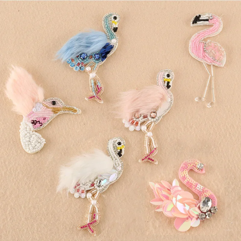 1 stücke Pailletten pelz Flamingo Patch für Kleidung Nähen auf Strass Perlen Applique für Jacken Jeans Taschen Schuhe Perlen Applique