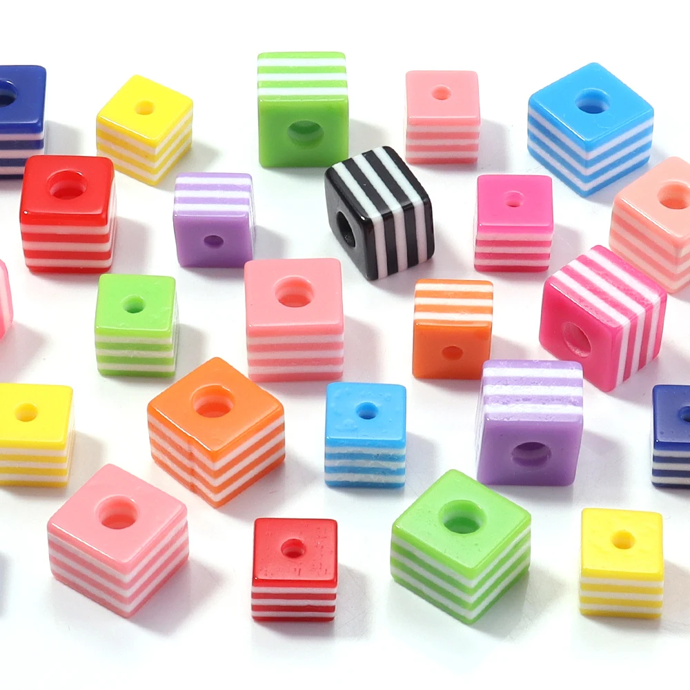 50 teile/los Regenbogen Harz Quadrat Perlen Bunte Streifen Perlen Lose Spacer Perlen Für DIY Schmuck Machen Armband Halskette Handwerk Image