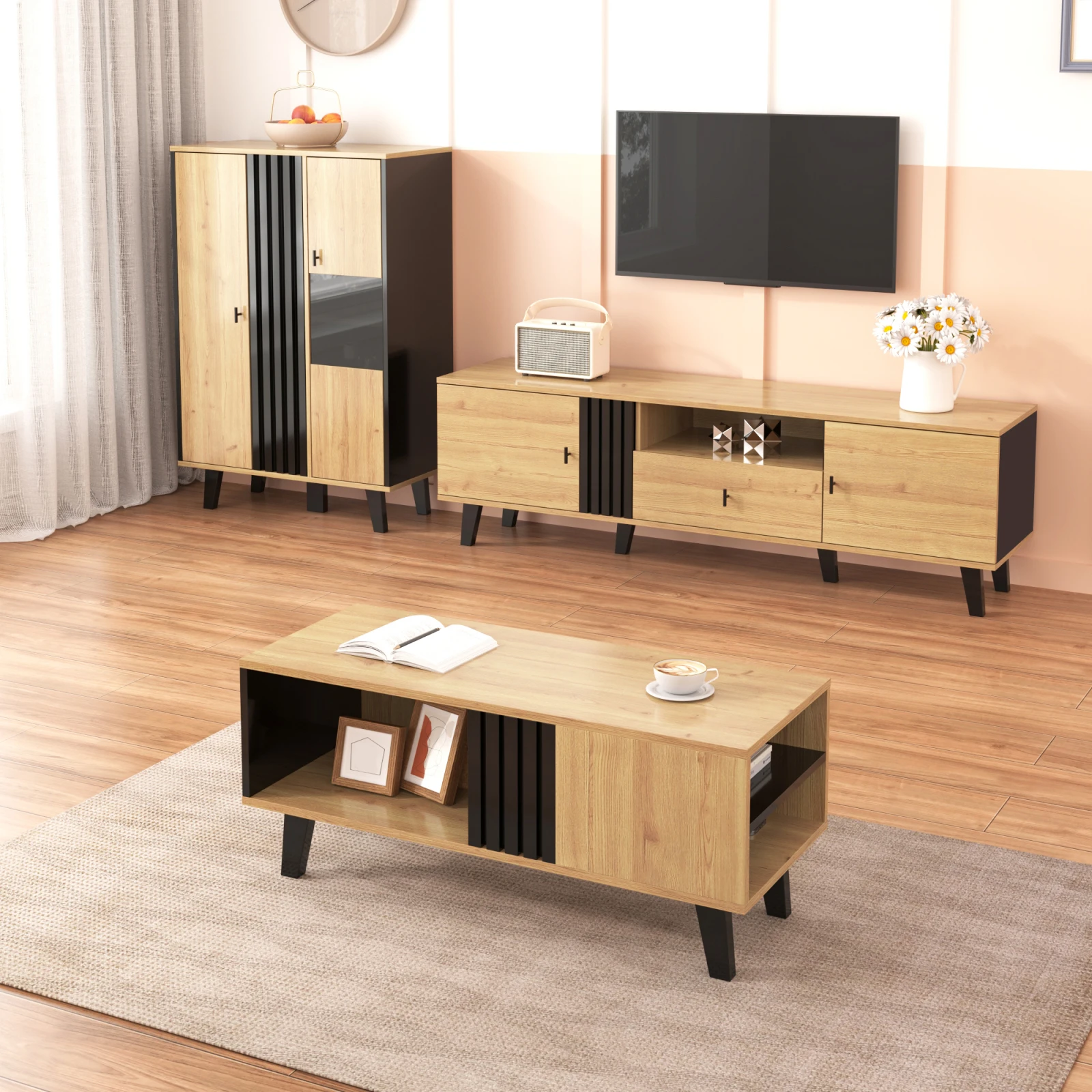 Comanlai Wohnzimmermöbel-Set, 3-teilig – Couchtisch, TV-Schrank und Sideboard, modernes Design, viel Stauraum Image
