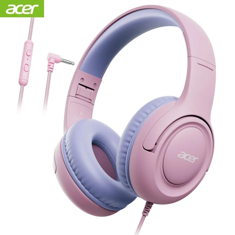 Acer HK03 Kinder-Kopfhörer mit Kabel für die Schule, 85/94 dB Lautstärkeregler, 3,5-mm-Klinkenstecker, faltbares Stereo-Sound-Headset für Mädchen und Jungen, Geschenke Image