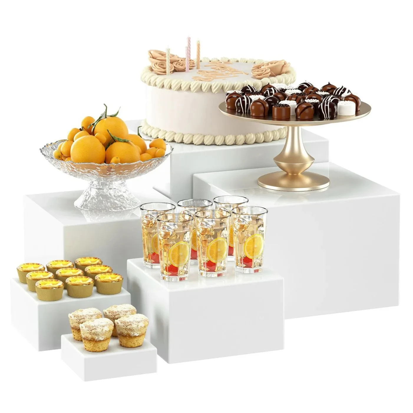 6 Stück Acryl-Buffet-Riser für Lebensmittel, stapelbar, für Tisch, Dessert, Kuchen, Party, Buffet-Display, Dekorationsbox, 6 verschiedene Größen Image