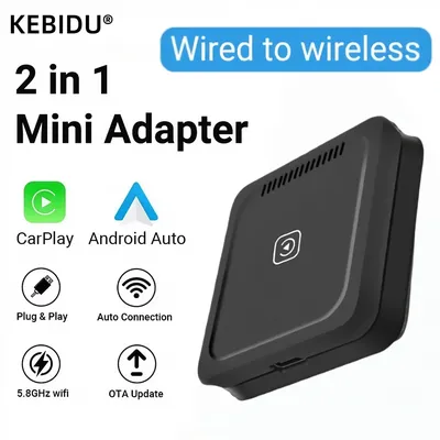 Mini 2-in-1 verkabelt mit kabellosem Carplay Android Auto-Adapter für Autoradio Smart Audio Box Bluetooth Dongle WiFi Auto Connection