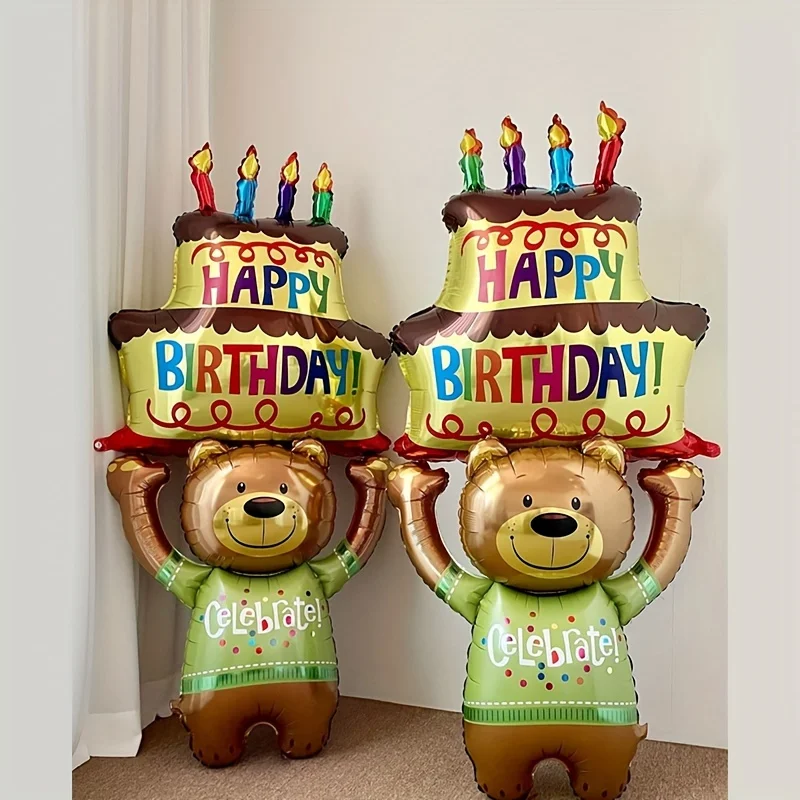 2 stücke Extra Große Nette Bär Umarmung Kuchen Form Aluminium Film Ballon Baby Geburtstag Party Dekoration Ballon Geburtstag Geschenk Image