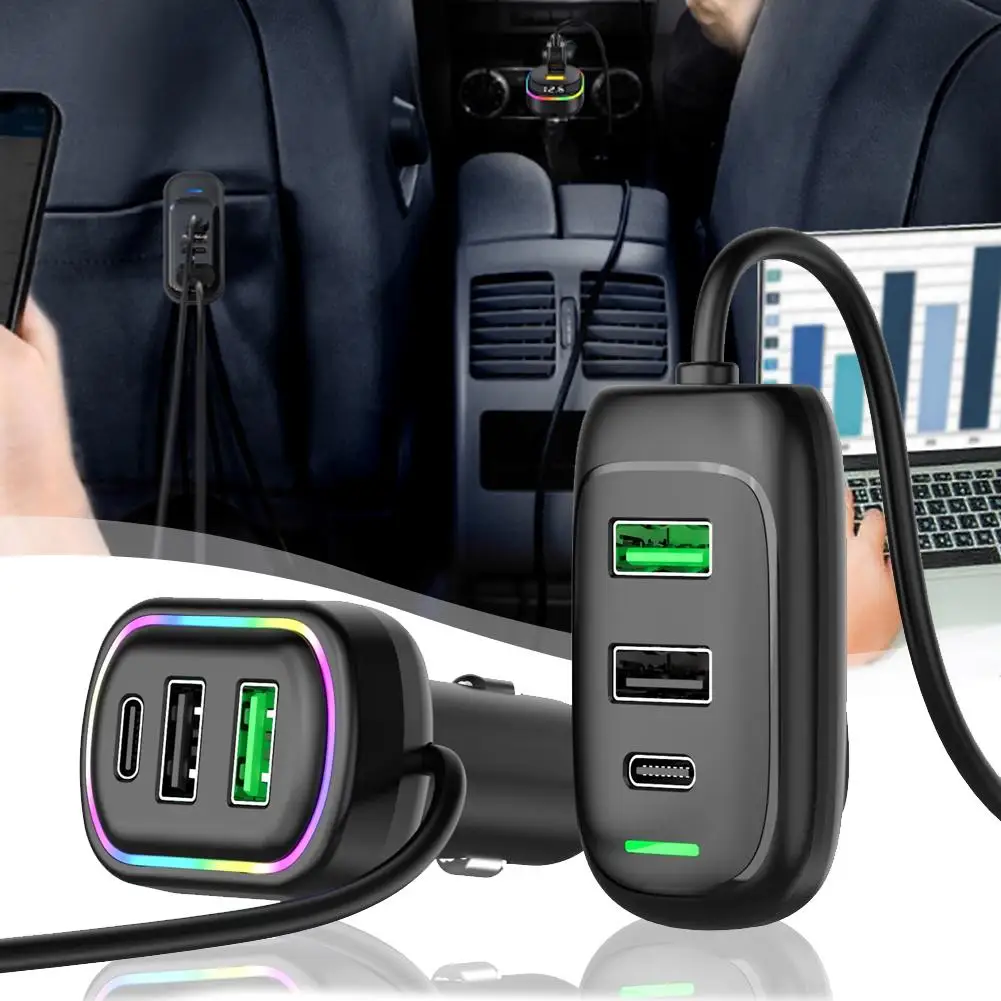 6 Ports 48 W USB Typ-C Vorder- und Hinterverlängerung Autoladegerät 1,5 m Verlängerungskabel Schnelllade-Netzteil Image