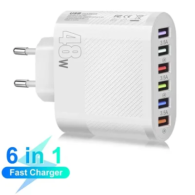 48 W 6 Ports USB Ladegerät Schnell Ladegerät 3,0 Schnelle Handy Ladegerät Für Samsung Xiaomi iPhone 14 13 Wand ladegeräte US EU Stecker