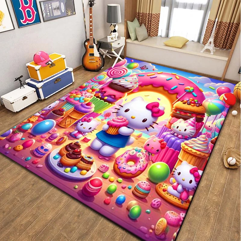 Sanrio Hello Kitty süße große Teppiche, 3D-Teppiche für Zuhause, Wohnzimmer, Kinderzimmer, Sofa, rutschfeste Kinder-Fußmatte, Dekormatten