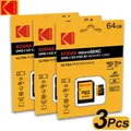 3Pcs scheda di memoria originale Kodak Micro SD Card 64GB A1 SDXC TF Flash Drive scheda Video con adattatore SD classe 10 per telefono con fotocamera