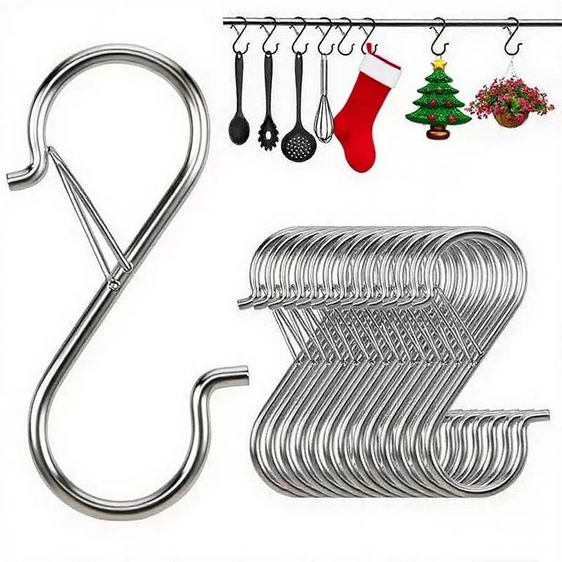 10er-Pack robuste S-Haken mit Sicherheitsschnallen, Mehrzweck-Pflanzenhaken, Schrankhaken, für Küchen, Badezimmer, Gärten usw. Image