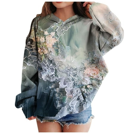 Mepaouo Kids Camo Hoodie Maple Leaf Oversized Hooded Sweatshirt Girls Casual Pullover with Pocket Blue 7-8 Years