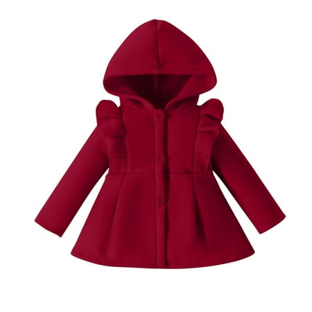 XFYSSS Casual Children s Autumn and Winter Long Sleeved Button Hooded Small Fly Sleeve Solid Color Lace Thick Single Piece Jacket Long Sleeve Hooded Casual Outwear & Jackets