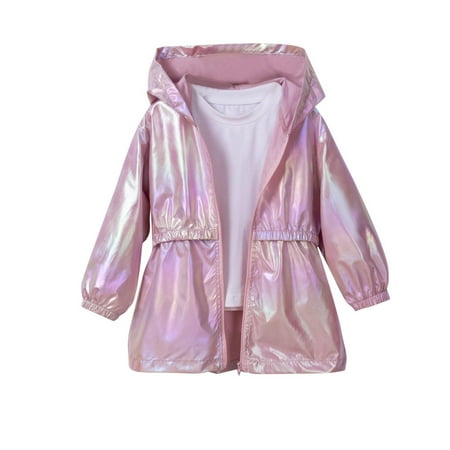 ZQUUVOU Toddler Girl s Reflective Jacket Laser Shiny Zip Up Hoodie Jacket Lightweight Cycling Running Coat Windbreaker Pink