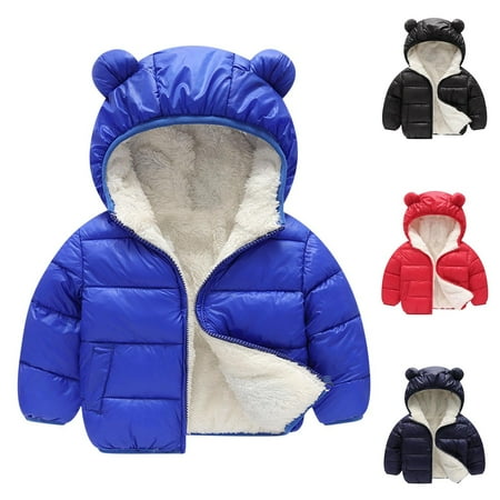 Ahuyic Toddler Kids Long Sleeved Coat Fall And Winter Warm Coat For Kids Toddler Kids Boys Girls Solid Color Plush Winter Thick Casual Keep Warm Hooded Coat Jacket
