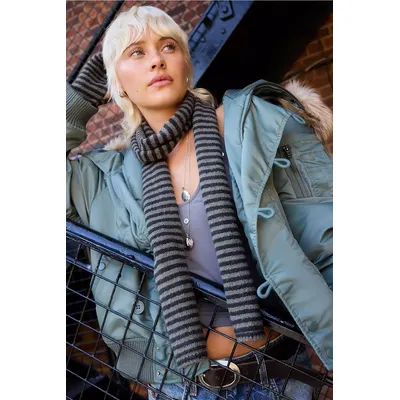 UO Courtney Stripe Scarf - Khaki at Urban Outfitters