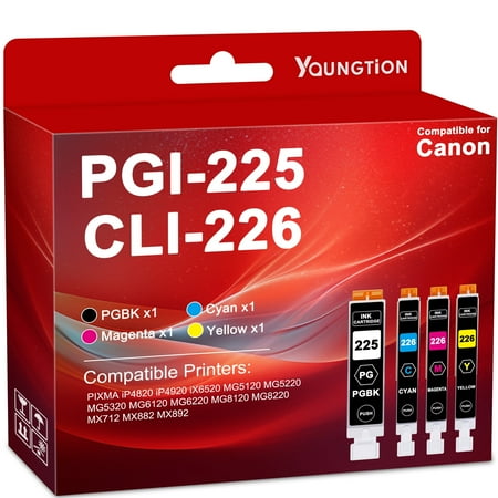 PGI 225 CLI 226 Ink Combo Pack Compatible for Canon 225 226 Ink Cartridges Work for Pixma MP980 MP560 MP620 Ink (1 PGBK 1 Cyan 1 Magenta 1 Yellow)