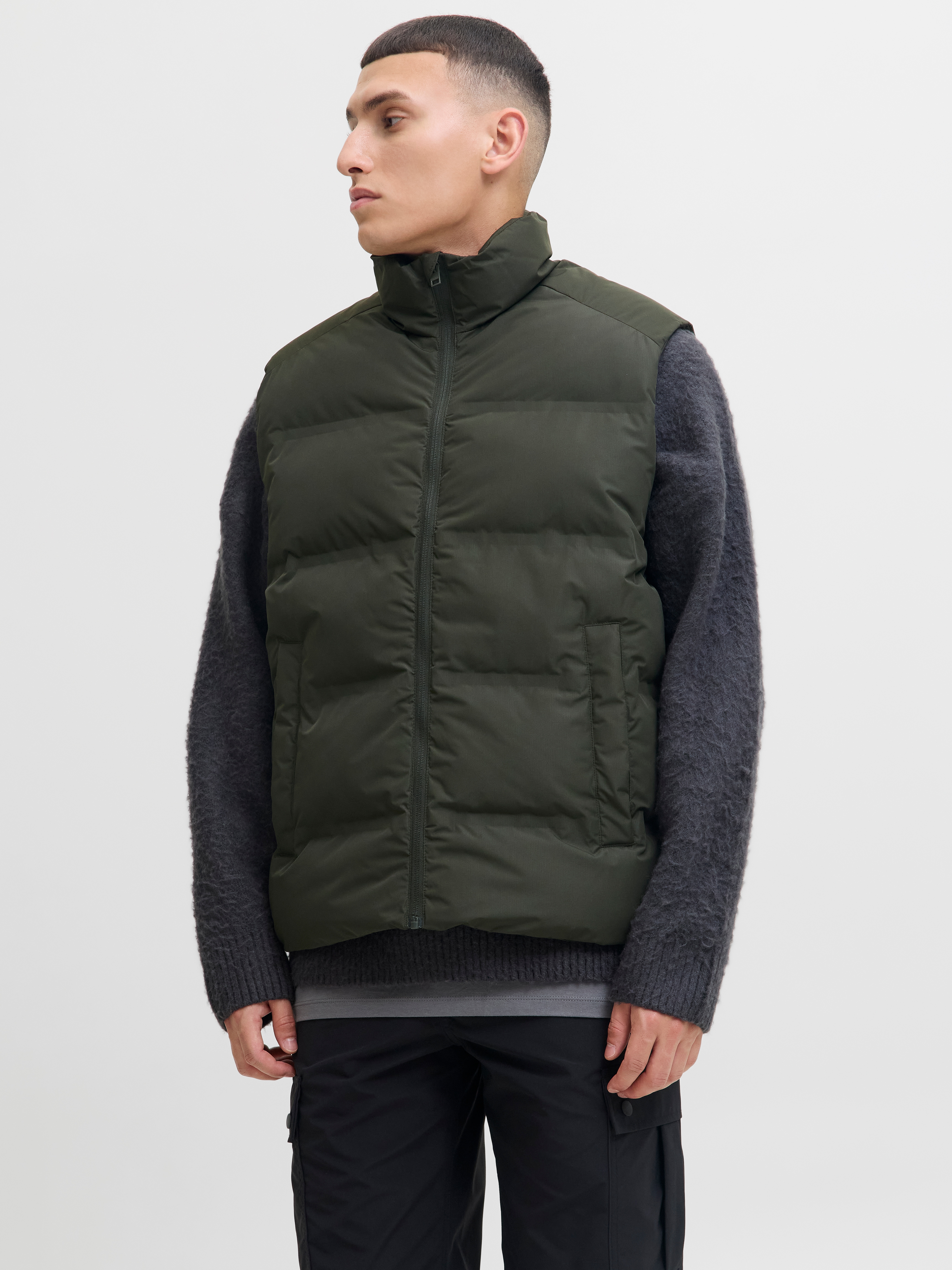 Steppweste JACK & JONES "JJESOHO BODYWARMER COLLAR SN", Herren, Gr. XL, grün (rosin), Web, Obermaterial: 100% Polyester, unifarben, regular fit hüftlang, Westen Steppweste