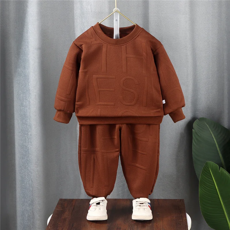 Ensemble de vêtements de sport pour grands enfants, tenues chaudes en coton, survêtements de printemps et d